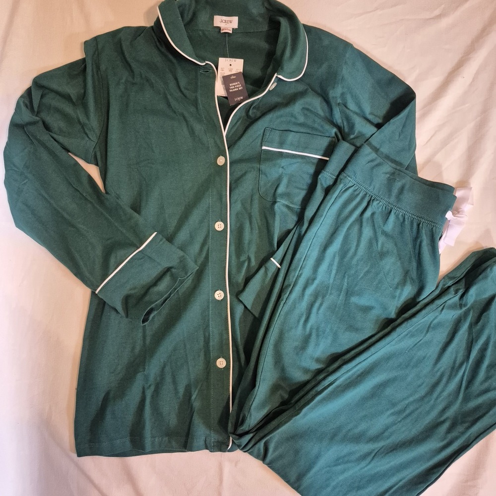 J. Crew Pajama Set Women's Medium Petite Long Sleeve Button Up Christmas Preppy